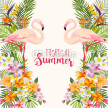 Fototapety Tropical Flowers. Flamingo Bird. Tropical Background. Tropical Vacation