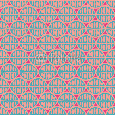 Seamless floral pattern with primitive leaves. Tribal ethnic background, simplistic geometry, mint and pink. Textile design.