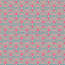 Naklejki Seamless floral pattern with primitive leaves. Tribal ethnic background, simplistic geometry, mint and pink. Textile design.