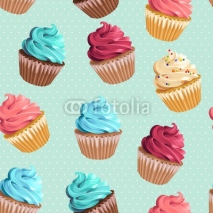 Fototapety Seamless cupcakes and polka dot