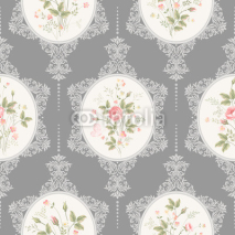 seamless floral pattern with lace and rose bouquet on grey background