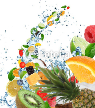 Naklejki Fresh healthy fruit background with splashing water