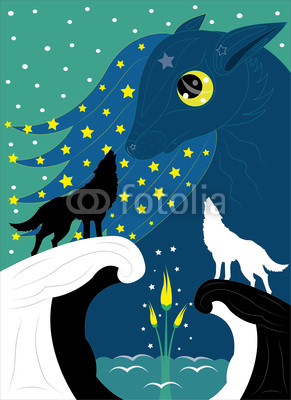 Wolves and moon flower.
