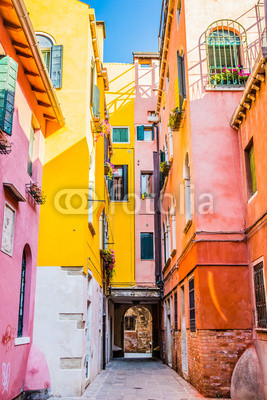 Colorful houses of residential street in Venice, Italy