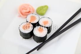 Naklejki Hosomaki, salmon. Traditional japanese sushi rolls