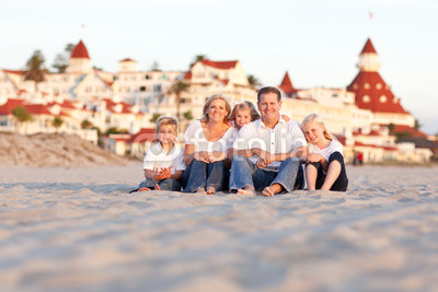 Happy Caucasian Family in Front of Hotel Del Coronado