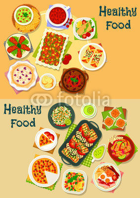 Healthy food icon set for cafe menu design