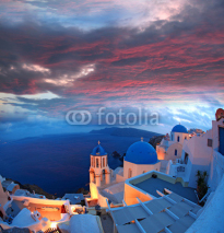 Santorini with churches and sea view in Greece