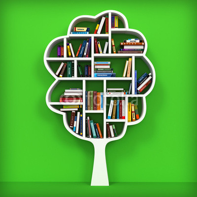 Tree of knowledge. Bookshelf on white background.