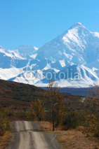 Fototapety Alaska Range and hilly road in Denali NP