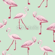 Fototapety vector sketch of a flamingo. hand drawn seamless pattern