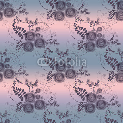 Abstract flowers retro seamless pattern on grey background