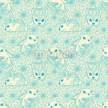 Vintage seamless pattern with bunnies and flowers