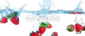 Naklejki Collage Fresh Strawberry Dropped into Water with Splash