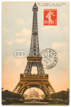 Fototapety vintage postcard with Eiffel Tower in Paris