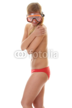 Naklejki Topless blond girl with diving mask