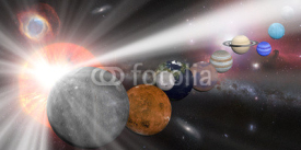 Solar system with sun white rays