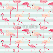 Obrazy i plakaty Flamingo Bird Background - Retro seamless pattern in vector