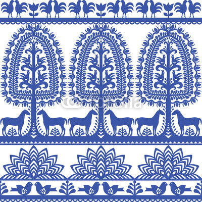 Seamless floral Polish folk art pattern Wycinanki Kurpiowskie - Kurpie Papercuts