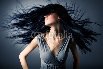 Woman with fluttering hair