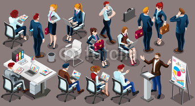 Isometric people isolated meeting staff infographic. 3D Isometric boss person icon set. Creative design vector illustration collection