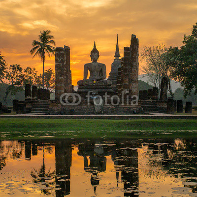 Buddha statue in Wat Mahathat temple, Sukhothai Historical Park,