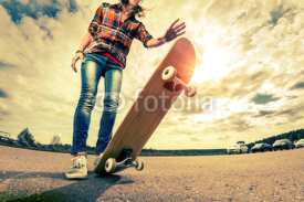 Naklejki Young lady with skateboard