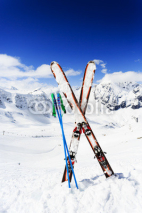 Fototapety Skiing , mountains and ski equipments on ski run