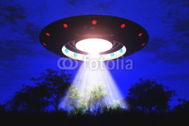 Fototapety Ufo Flying on Earth at Night over Field