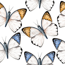 Fototapety Seamless pattern with tropical butterflies. Watercolor hand drawn. Vector illustration