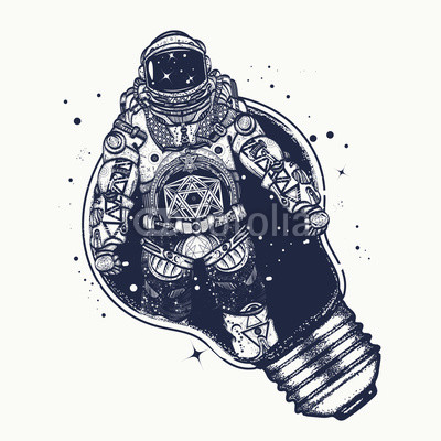 Astronaut in a light bulb  tattoo art