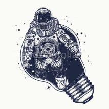 Fototapety Astronaut in a light bulb  tattoo art