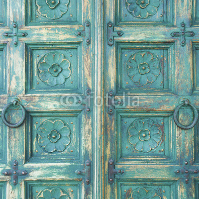 Wood door green color