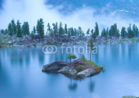 Fototapety Night landscape of mountain lake under the rain