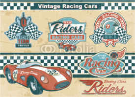 Fototapety Racing car vintage elements