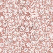 Naklejki Lace seamless pattern with flowers on beige background
