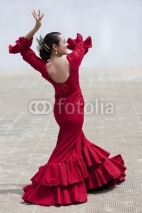 Fototapety Traditional Woman Spanish Flamenco Dancer In Red Dress