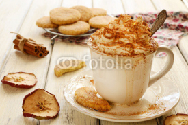 Fototapety Cup of whipped cream coffee and crumbly cookies