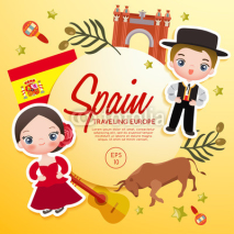 Traveling Europe : Spain Tourist Attractions : Vector Illustration