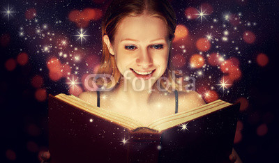 girl reading  magic book