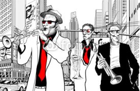 Naklejki jazz band in a street of new-York