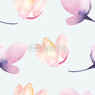 Seamless wallpaper with stylized flowers, watercolor illustratio