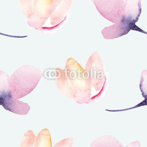 Fototapety Seamless wallpaper with stylized flowers, watercolor illustratio