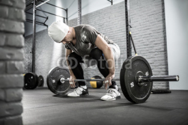 Fototapety Man's crossfit workout with barbell