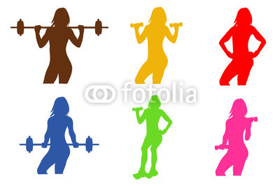 fitness emblem, woman silhouette, vector illustration