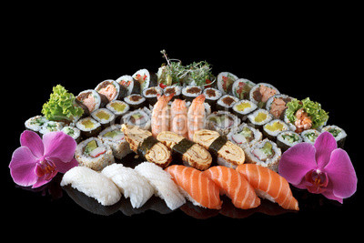 sushi set over black background