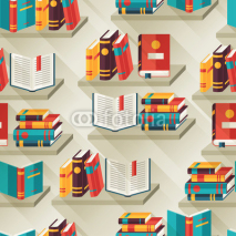Naklejki Seamless pattern with books on bookshelves in flat design style.