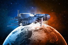 Fototapety spaceship with planet earth