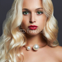 Naklejki beautiful blonde with the flying hair.sensual woman. girl with Jewelry