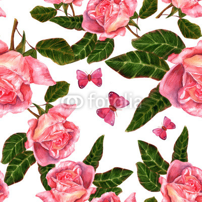 Seamless background pattern with vintage style watercolor roses